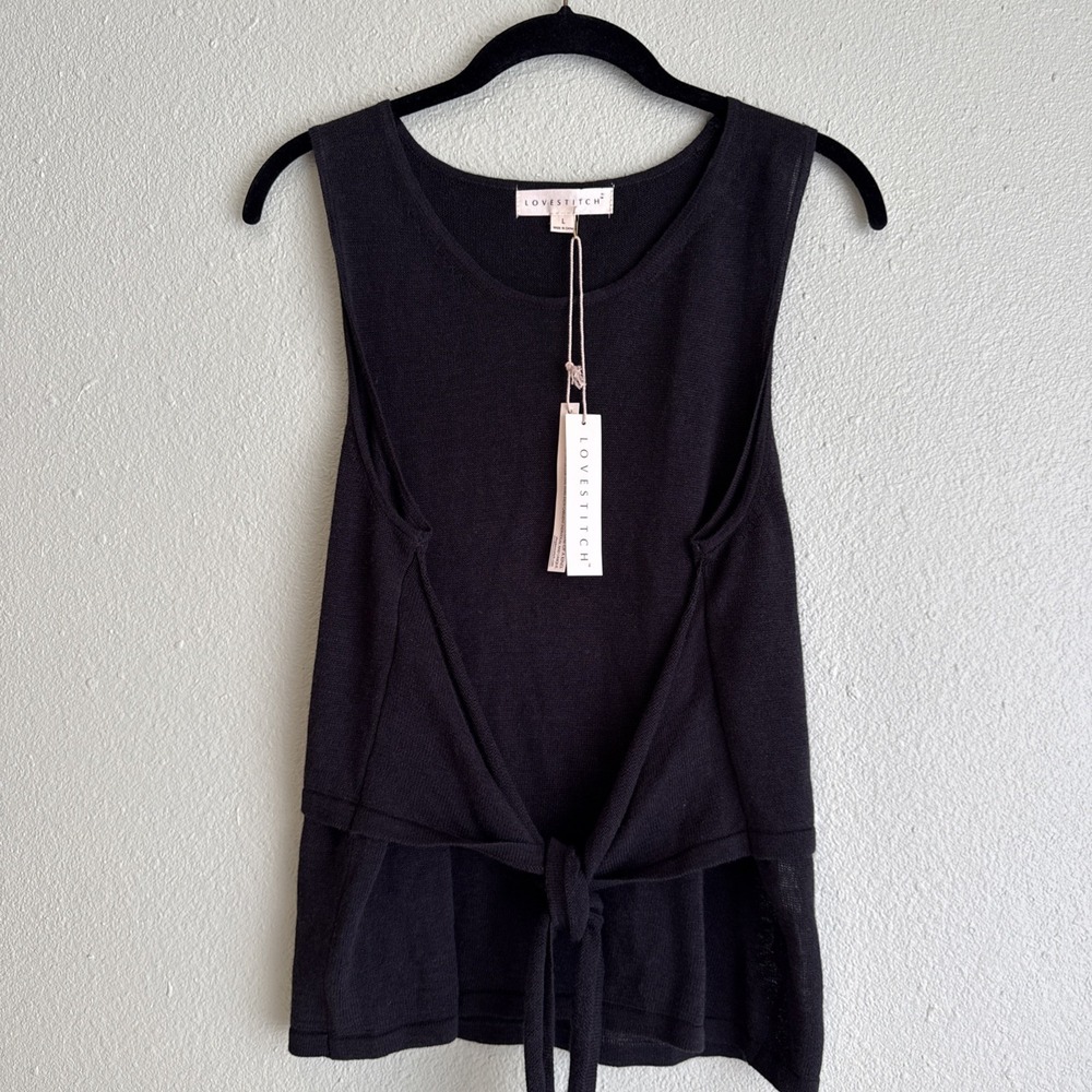 Lovestitch Ladies Black Ramie Blend Wrap Front Sweater New Capsule Wardrobe L
